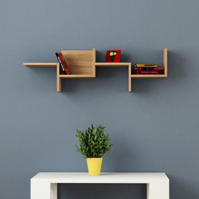 Decortie Rako Wall Mounted Floating Shelf Asymmetric Modern Design 34cm Oak