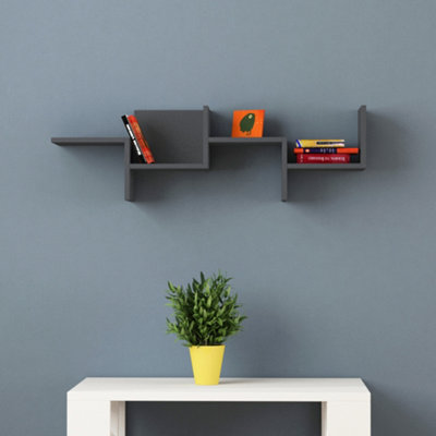 Decortie Rako Wall Mounted Floating Shelf Asymmetric Modern Design Anthracite Grey 34cm