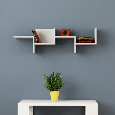 Decortie Rako Wall Mounted Floating Shelf Asymmetric Modern Design White 34cm