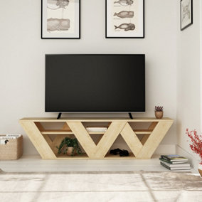 Decortie Ralla Modern TV Stand Multimedia Centre TV Unit Oak With Shelves 158cm