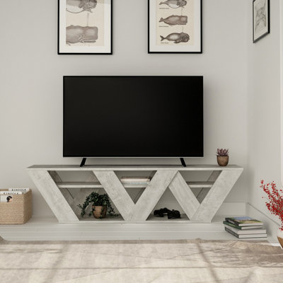 Decortie Ralla Modern TV Unit Multimedia Centre Ancient White with Shelves 158cm