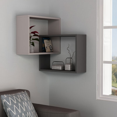 Decortie Ring Corner Wall Mounted Modern Bookcase Display Unit Mocha Grey Anthracite Grey 60cm