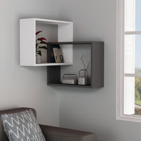 Decortie Ring Corner Wall Mounted Modern Bookcase Display Unit White Anthracite Grey W 60cm Medium