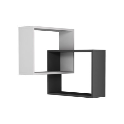 Decortie Ring Corner Wall Mounted Modern Bookcase Display Unit White Anthracite Grey W 60cm Medium