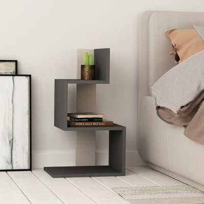 Decortie Rosie Modern 3 Tier Side Table with Storage Multipurpose End Table Mocha Grey Anthracite Grey 72cm