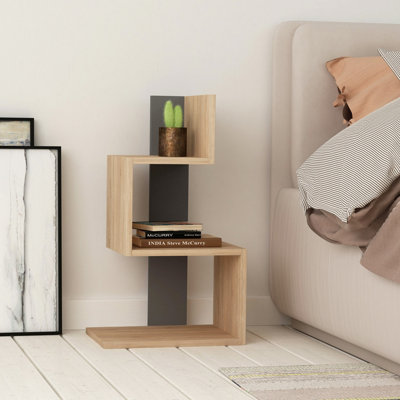Decortie Rosie Modern 3 Tier Side Table with Storage Multipurpose End Table Oak Anthracite Grey 72cm
