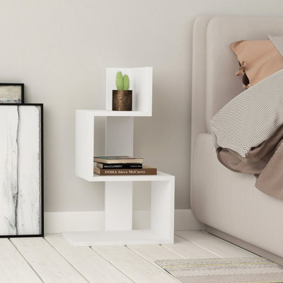 Decortie Rosie Modern 3 Tier Side Table with Storage Multipurpose End Table White White 72cm