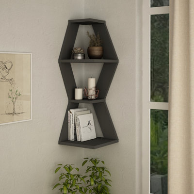 Decortie Sablor Diagonal Corner Shelf Anthracite Grey 30 x 30 x 86 cm