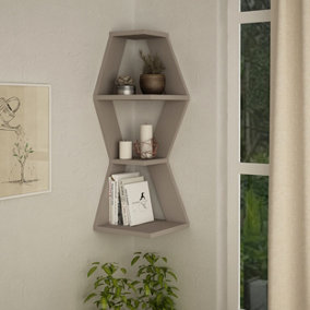 Decortie Sablor Modern Corner Shelf Mocha Grey 86cm Narrow