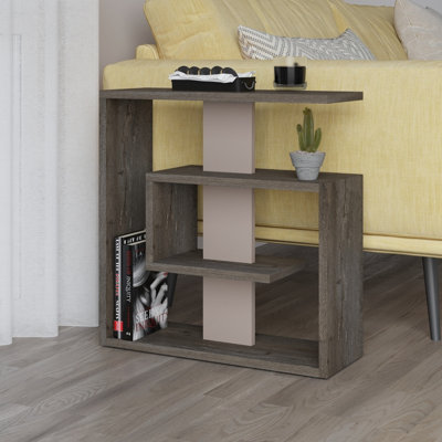 Decortie Saly Modern 3-Tier Compact Side Table with Storage Shelves Dark Coffee Mocha Grey 57cm