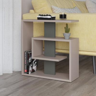 Decortie Saly Modern 3 Tiers Compact Side Table with Storage Shelves Anthracite Mocha Grey 57cm