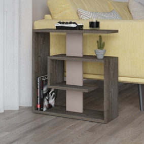 Decortie Saly Modern 3 Tiers Compact Side Table with Storage Shelves Dark Coffee Mocha Grey 57cm