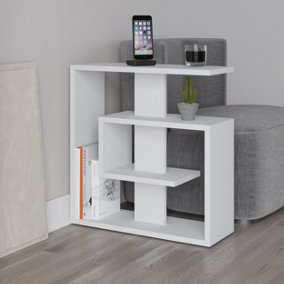 Decortie Saly Modern 3 Tiers Compact Side Table with Storage Shelves White 57cm