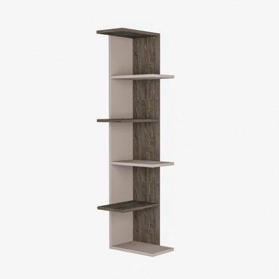 Decortie Saso Modern Corner Bookcase Display Unit Mocha Grey Dark Coffee Oak Effect Medium 141cm