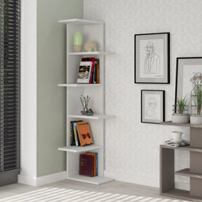 Decortie Saso Modern Corner Bookcase Display Unit White Medium 141(H)cm