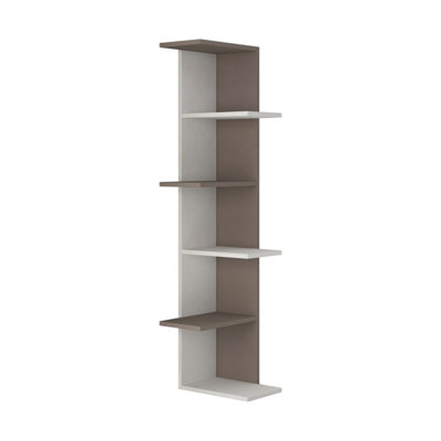 Decortie Saso Modern Corner Bookcase Display Unit White Mocha Grey Medium 141cm