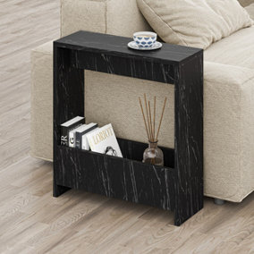 Decortie Simpi Modern Side End Table Black Marble Effect Multipurpose With Creativeness  H 60cm 2 Tier