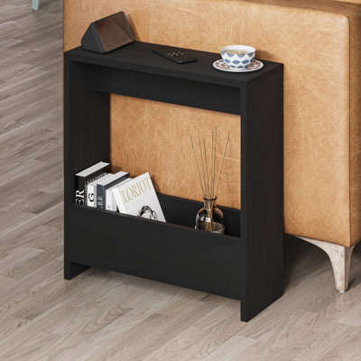 Decortie Simpi Modern Side End Table Black Wood Multipurpose with Creativeness  H 60cm 2 Tier