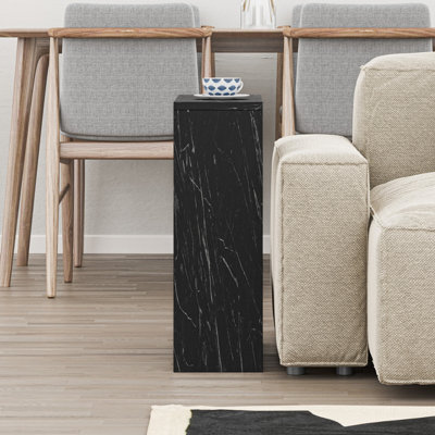 Decortie Simpi Modern Side End Table Gloss Black Marble Effect Multipurpose with Creativeness  H 60cm 2 Tier