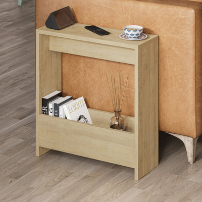 Decortie Simpi Modern Side End Table Oak Multipurpose with Creativeness  H 60cm 2 Tier