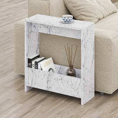 Decortie Simpi Modern Side End Table White Marble Effect Multipurpose with Creativeness  H 60cm 2 Tier