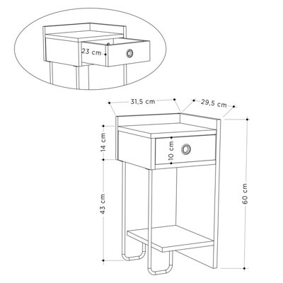 Decortie Sirius Modern Bedside Table Right Module Oak Width 32cm