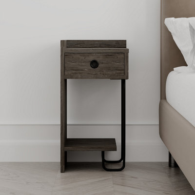 Decortie Sirius Modern Bedside Table with 1 Drawer Open Shelf Left Module Dark Coffee Width 32cm