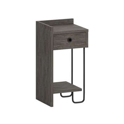 Decortie Sirius Modern Bedside Table with 1 Drawer Open Shelf Left Module Dark Coffee Width 32cm
