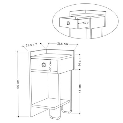 Decortie Sirius Modern Bedside Table with 1 Drawer Open Shelf Left Module Dark Coffee Width 32cm