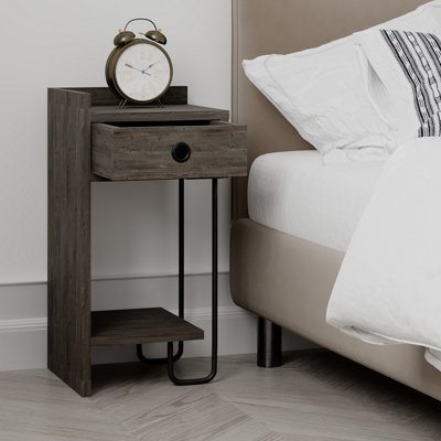 Decortie Sirius Modern Bedside Table with 1 Drawer Open Shelf Left Module Dark Coffee Width 32cm