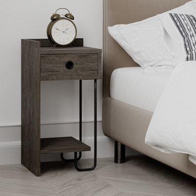 Decortie Sirius Modern Bedside Table with 1 Drawer Open Shelf Left Module Dark Coffee Width 32cm
