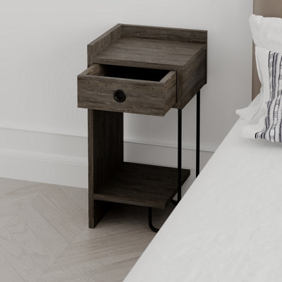 Decortie Sirius Modern Bedside Table with 1 Drawer Open Shelf Left Module Dark Coffee Width 32cm