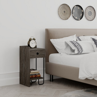 Decortie Sirius Modern Bedside Table with 1 Drawer Open Shelf Left Module Dark Coffee Width 32cm
