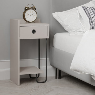 Decortie Sirius Modern Bedside Table with 1 Drawer Open Shelf Left Module Mocha Grey Width 32cm