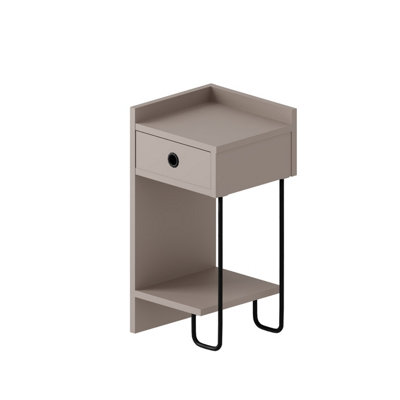 Decortie Sirius Modern Bedside Table with 1 Drawer Open Shelf Left Module Mocha Grey Width 32cm