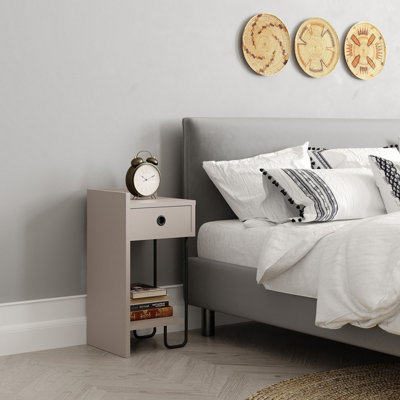 Decortie Sirius Modern Bedside Table with 1 Drawer Open Shelf Left Module Mocha Grey Width 32cm
