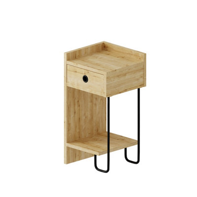 Decortie Sirius Modern Bedside Table with 1 Drawer Open Shelf Left Module Oak Width 32cm