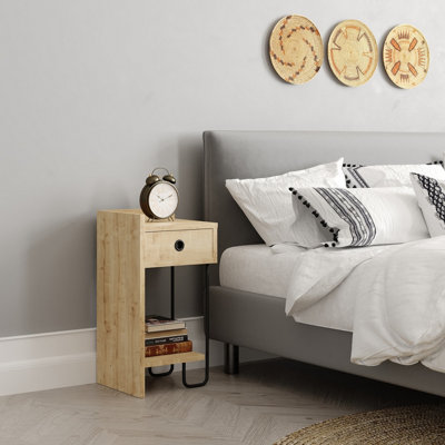 Decortie Sirius Modern Bedside Table with 1 Drawer Open Shelf Left Module Oak Width 32cm