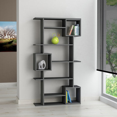 Decortie Soto Bookcase Modern Wall Mountable 6 Tiers Anthracite Grey 173cm Tall