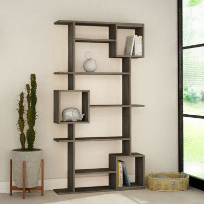 Decortie Soto Bookcase Modern Wall Mountable 6 Tiers Dark Coffee 173cm Tall