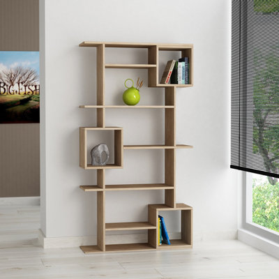 Decortie Soto Bookcase Modern Wall Mountable 6 Tiers Oak 173cm Tall