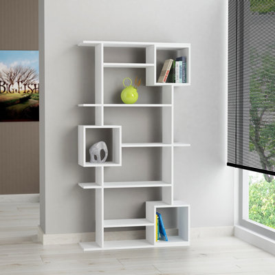 Decortie Soto Bookcase Modern Wall Mountable 6 Tiers White 173cm Tall