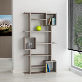 Decortie Soto Modern Bookcase Display Unit Mocha Grey Tall 173cm