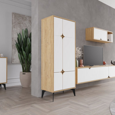 Decortie Spark Modern Storage Cabinet Multipurpose Oak Natural White H 151cm
