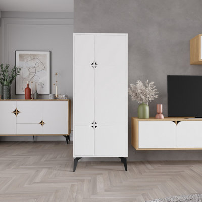 Decortie Spark Modern Storage Cabinet Multipurpose White H 151cm