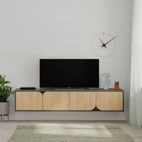 Decortie Spark Modern TV Stand Multimedia Centre TV Unit Anthracite Grey Oak With Storage Cabinet 180cm