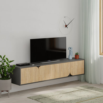 Decortie Spark Modern TV Stand Multimedia Centre TV Unit Anthracite Grey Oak With Storage Cabinet 180cm