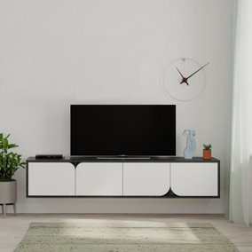 Decortie Spark Modern TV Stand Multimedia Centre TV Unit Black Marble Effect White With Storage Cabinet 180cm