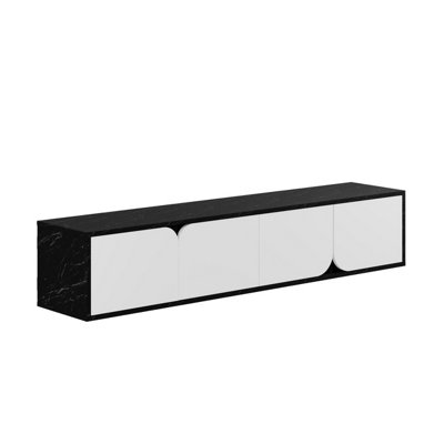 Decortie Spark Modern TV Stand Multimedia Centre TV Unit Black Marble Effect White With Storage Cabinet 180cm