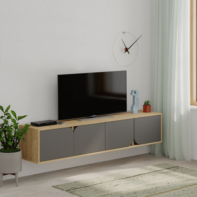 Decortie Spark Modern TV Stand Multimedia Centre TV Unit Oak Anthracite Grey With Storage Cabinet 180cm